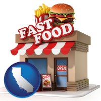 ca map icon and a fast food restaurant