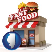 illinois map icon and a fast food restaurant