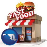 md map icon and a fast food restaurant