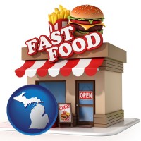mi map icon and a fast food restaurant