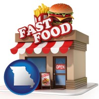 missouri map icon and a fast food restaurant