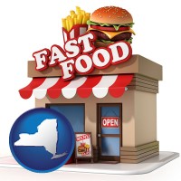 new-york map icon and a fast food restaurant